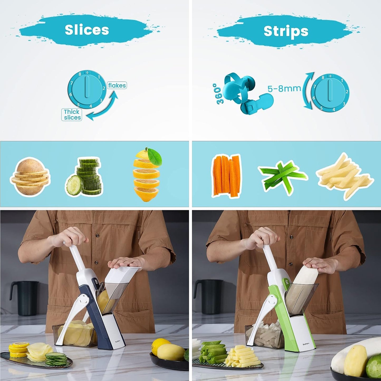 Upgrade Safe Mandoline Slicer for KitchenAdjustable Thickness Multi Mandolin