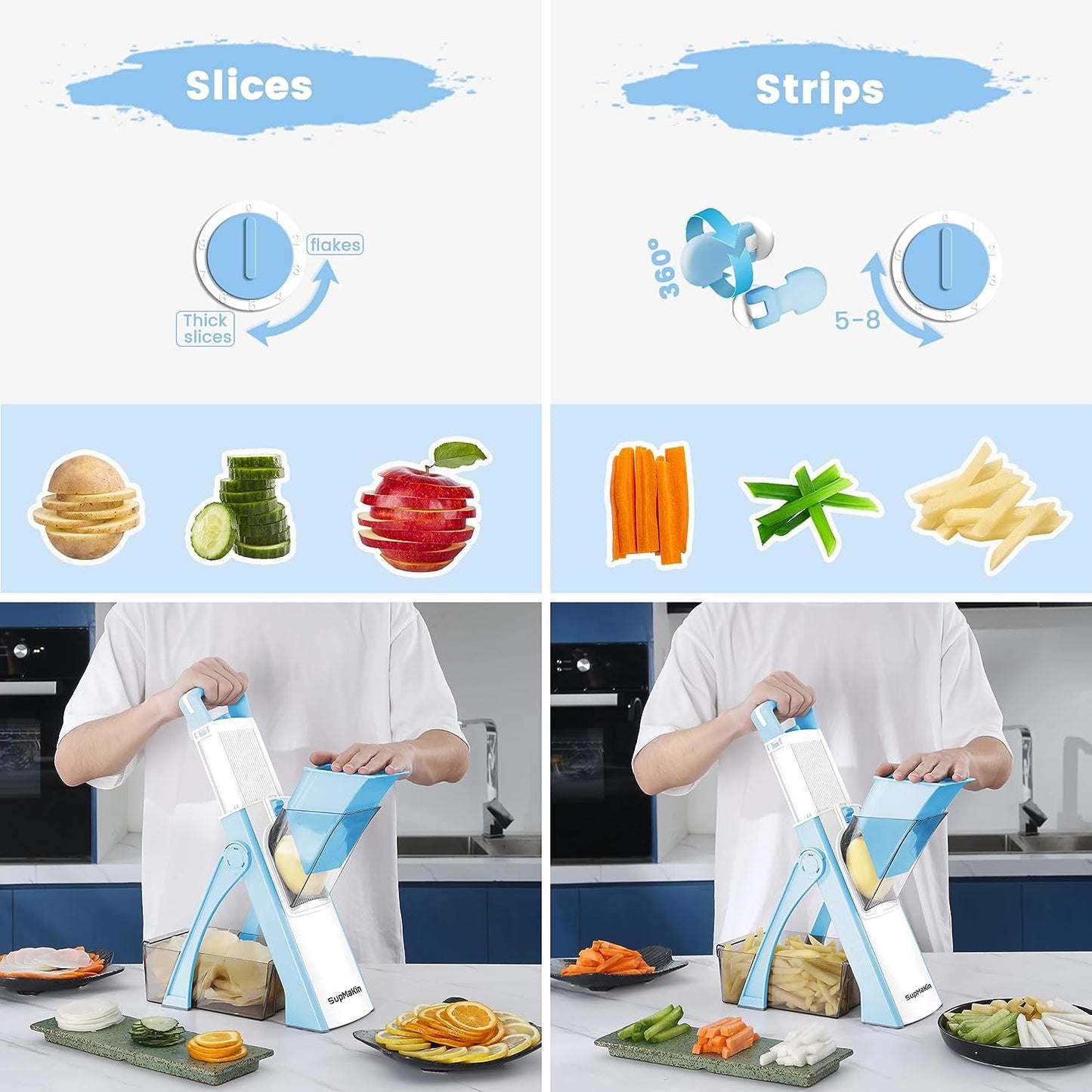 Upgrade Safe Mandoline Slicer for KitchenAdjustable Thickness Multi Mandolin