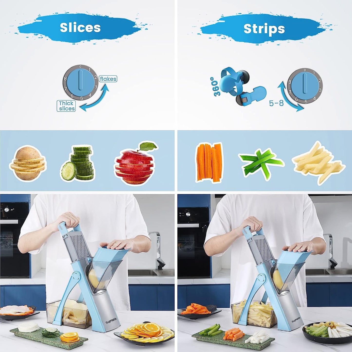 Upgrade Safe Mandoline Slicer for KitchenAdjustable Thickness Multi Mandolin