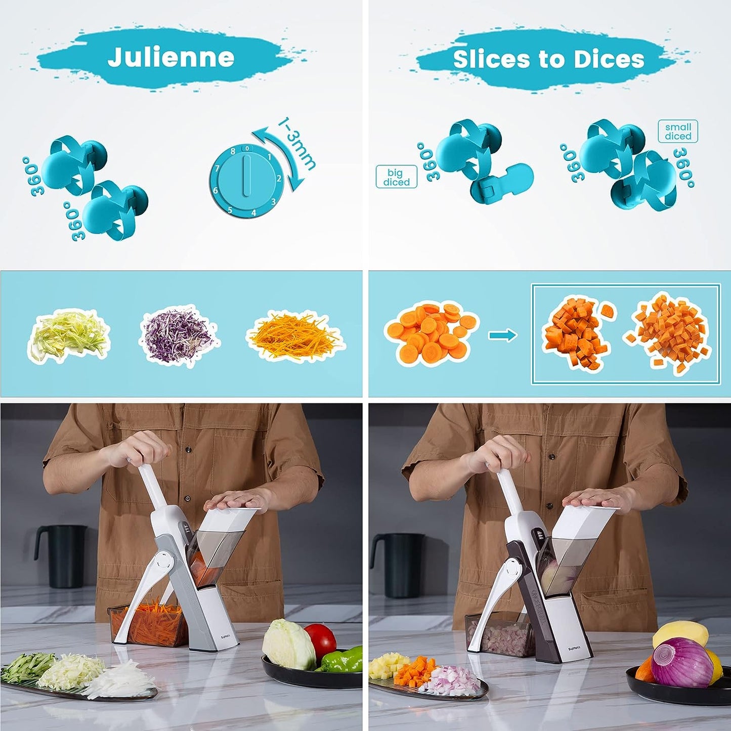 Upgrade Safe Mandoline Slicer for KitchenAdjustable Thickness Multi Mandolin