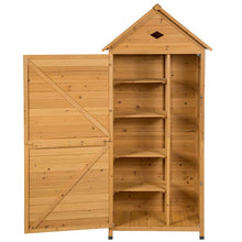 Load image into Gallery viewer, 70&quot; Wood Outdoor Storage Shed Lockable Garden Tools Storage Cabinet with 5 Shelves, Galvanized Sheet Roof
