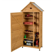 Load image into Gallery viewer, 70&quot; Wood Outdoor Storage Shed Lockable Garden Tools Storage Cabinet with 5 Shelves, Galvanized Sheet Roof
