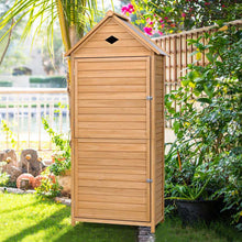 Load image into Gallery viewer, 70&quot; Wood Outdoor Storage Shed Lockable Garden Tools Storage Cabinet with 5 Shelves, Galvanized Sheet Roof
