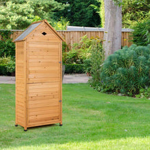 Load image into Gallery viewer, 70&quot; Wood Outdoor Storage Shed Lockable Garden Tools Storage Cabinet with 5 Shelves, Galvanized Sheet Roof
