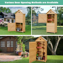 Load image into Gallery viewer, 70&quot; Wood Outdoor Storage Shed Lockable Garden Tools Storage Cabinet with 5 Shelves, Galvanized Sheet Roof
