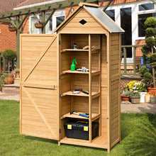 Load image into Gallery viewer, 70&quot; Wood Outdoor Storage Shed Lockable Garden Tools Storage Cabinet with 5 Shelves, Galvanized Sheet Roof
