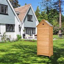 Load image into Gallery viewer, 70&quot; Wood Outdoor Storage Shed Lockable Garden Tools Storage Cabinet with 5 Shelves, Galvanized Sheet Roof
