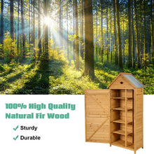 Load image into Gallery viewer, 70&quot; Wood Outdoor Storage Shed Lockable Garden Tools Storage Cabinet with 5 Shelves, Galvanized Sheet Roof
