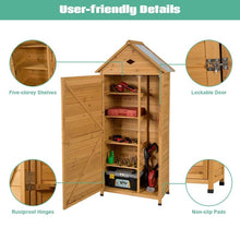 Load image into Gallery viewer, 70&quot; Wood Outdoor Storage Shed Lockable Garden Tools Storage Cabinet with 5 Shelves, Galvanized Sheet Roof
