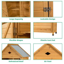 Load image into Gallery viewer, 70&quot; Wood Outdoor Storage Shed Lockable Garden Tools Storage Cabinet with 5 Shelves, Galvanized Sheet Roof
