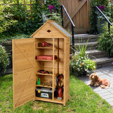 Load image into Gallery viewer, 70&quot; Wood Outdoor Storage Shed Lockable Garden Tools Storage Cabinet with 5 Shelves, Galvanized Sheet Roof
