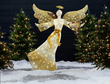 Load image into Gallery viewer, Lighted Outdoor Angel Christmas Decoration w/ 140 Lights, Harp, Stakes - 5ft
