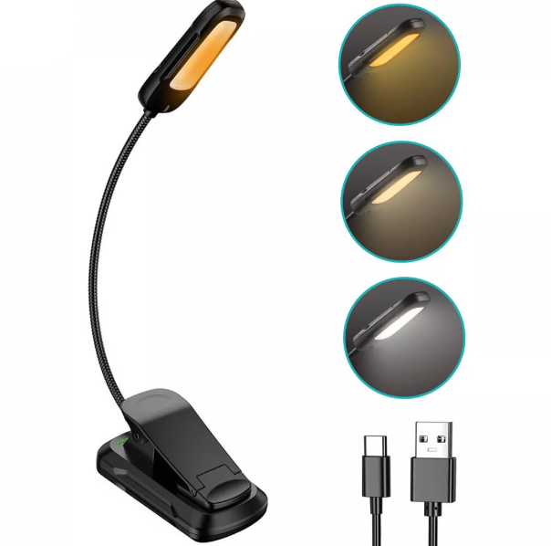 Rechargeable LED Book Light – Adjustable Clip-On Lamp with 3 Brightness Levels