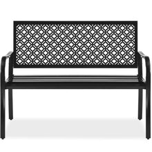 Load image into Gallery viewer, Indoor Outdoor Steel Bench w/ Geometric Backrest, Foot Levelers

