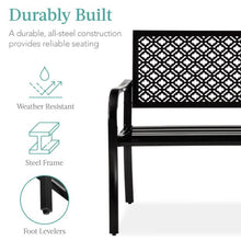 Load image into Gallery viewer, Indoor Outdoor Steel Bench w/ Geometric Backrest, Foot Levelers
