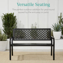 Load image into Gallery viewer, Indoor Outdoor Steel Bench w/ Geometric Backrest, Foot Levelers
