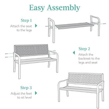 Load image into Gallery viewer, Indoor Outdoor Steel Bench w/ Geometric Backrest, Foot Levelers
