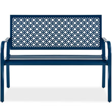 Load image into Gallery viewer, Indoor Outdoor Steel Bench w/ Geometric Backrest, Foot Levelers
