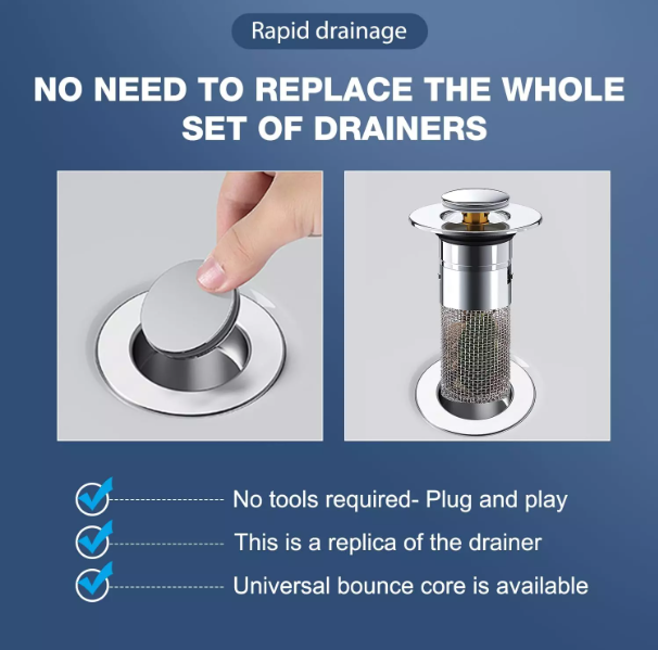 2PCS Sink Stopper & Hair Catcher – Pop-Up Drain Strainer for Bathroom & Kitchen