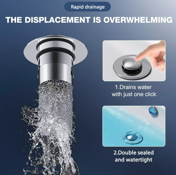 2PCS Sink Stopper & Hair Catcher – Pop-Up Drain Strainer for Bathroom & Kitchen