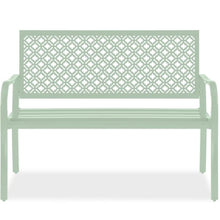 Load image into Gallery viewer, Indoor Outdoor Steel Bench w/ Geometric Backrest, Foot Levelers
