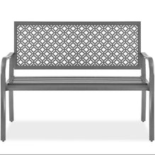Load image into Gallery viewer, Indoor Outdoor Steel Bench w/ Geometric Backrest, Foot Levelers
