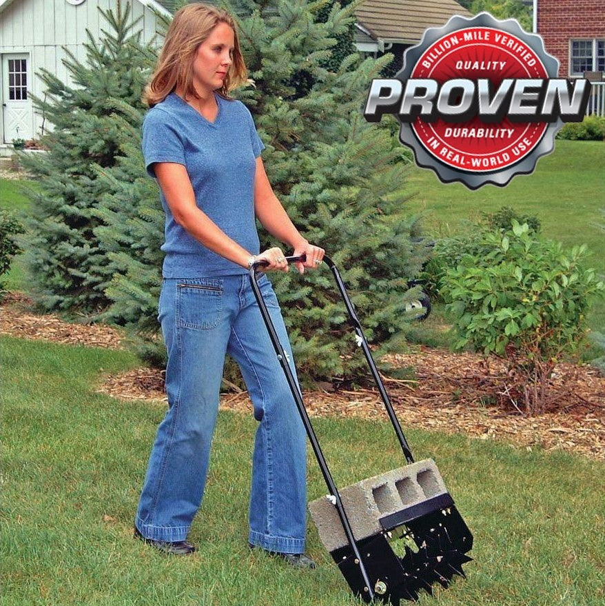 Heavy-Duty 16-Inch Lawn Push Spike Aerator With Comfortable Handle