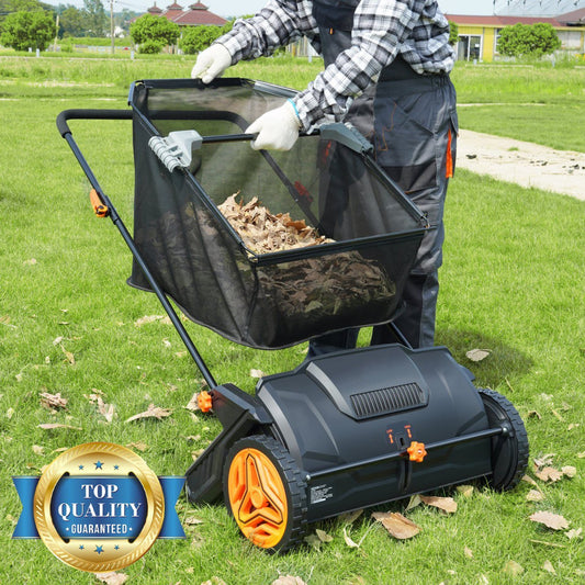 Heavy-Duty Push Lawn Yard Leaf Sweeper With Mesh Collection Bag