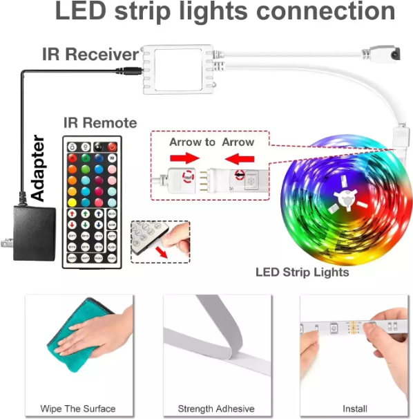 100ft SmarLED Light Strips – RGB Strip Lights with Remote for Bedrooms, Gaming & More