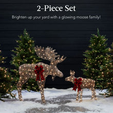 Load image into Gallery viewer, 2-Piece Moose Family Lighted Outdoor Christmas Decoration Set w/ 170 Lights
