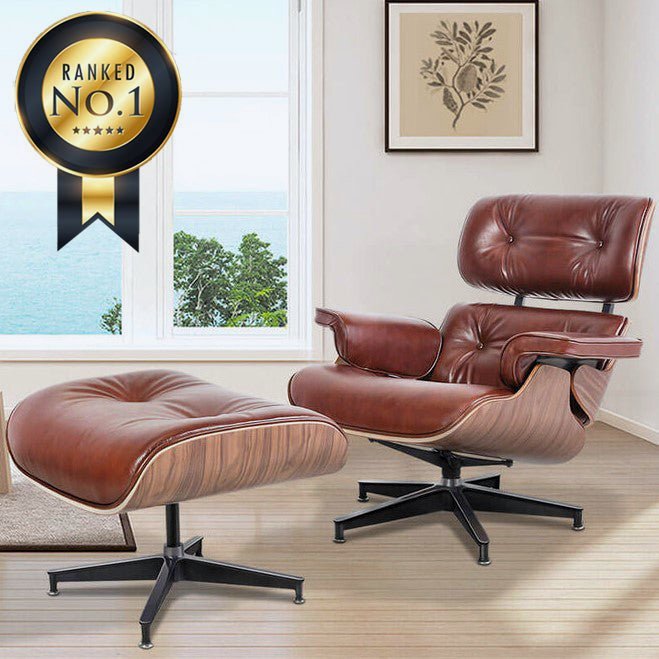Premium Aniline Leather Plywood Swivel Lounge Chair With Ottoman
