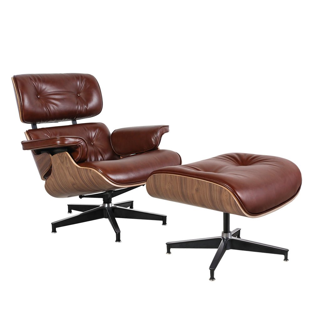 Premium Aniline Leather Plywood Swivel Lounge Chair With Ottoman