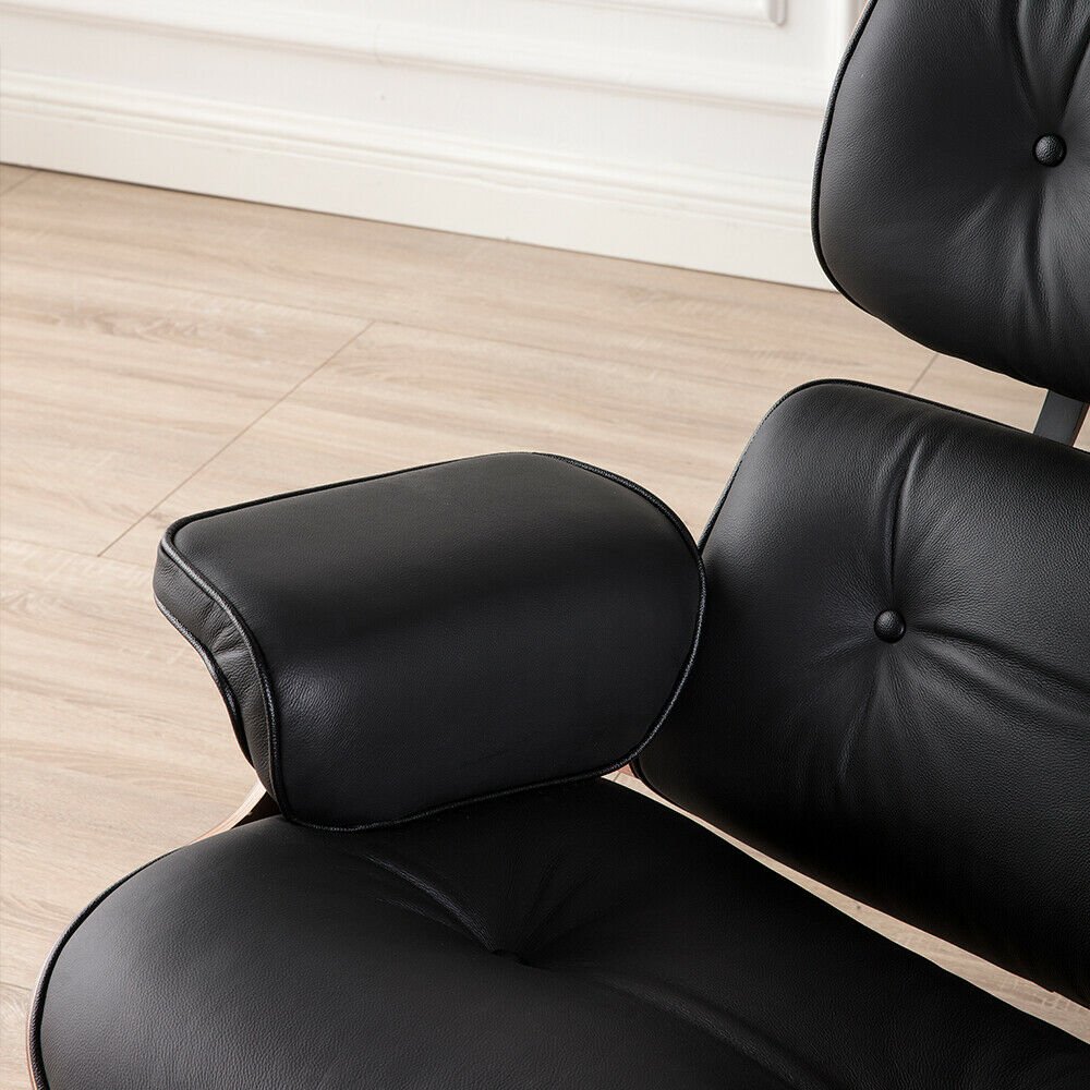 Premium Leather Wooden Ergonomic Swivel Lounge Chair With Ottoman