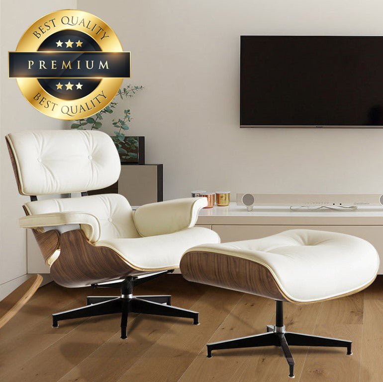 Premium Leather Wooden Ergonomic Swivel Lounge Chair With Ottoman