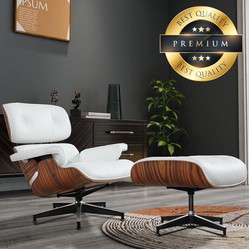 Premium Leather Wooden Ergonomic Swivel Lounge Chair With Ottoman