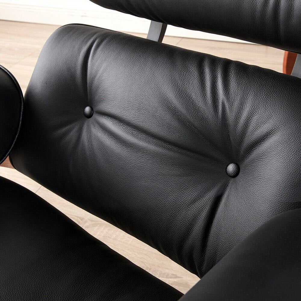 Premium Leather Wooden Ergonomic Swivel Lounge Chair With Ottoman