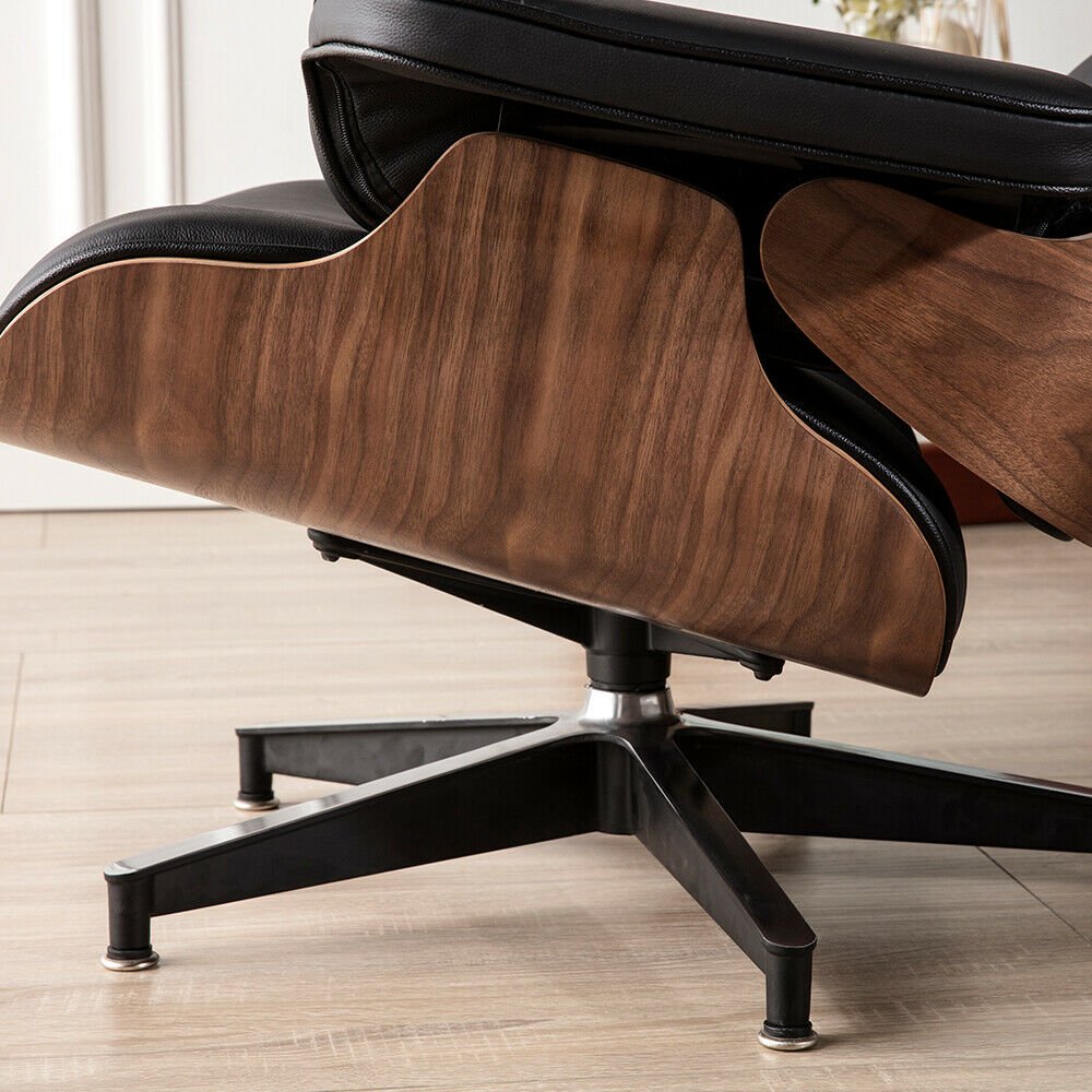 Premium Leather Wooden Ergonomic Swivel Lounge Chair With Ottoman