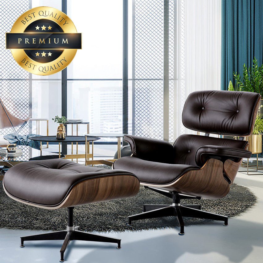 Premium Leather Wooden Ergonomic Swivel Lounge Chair With Ottoman