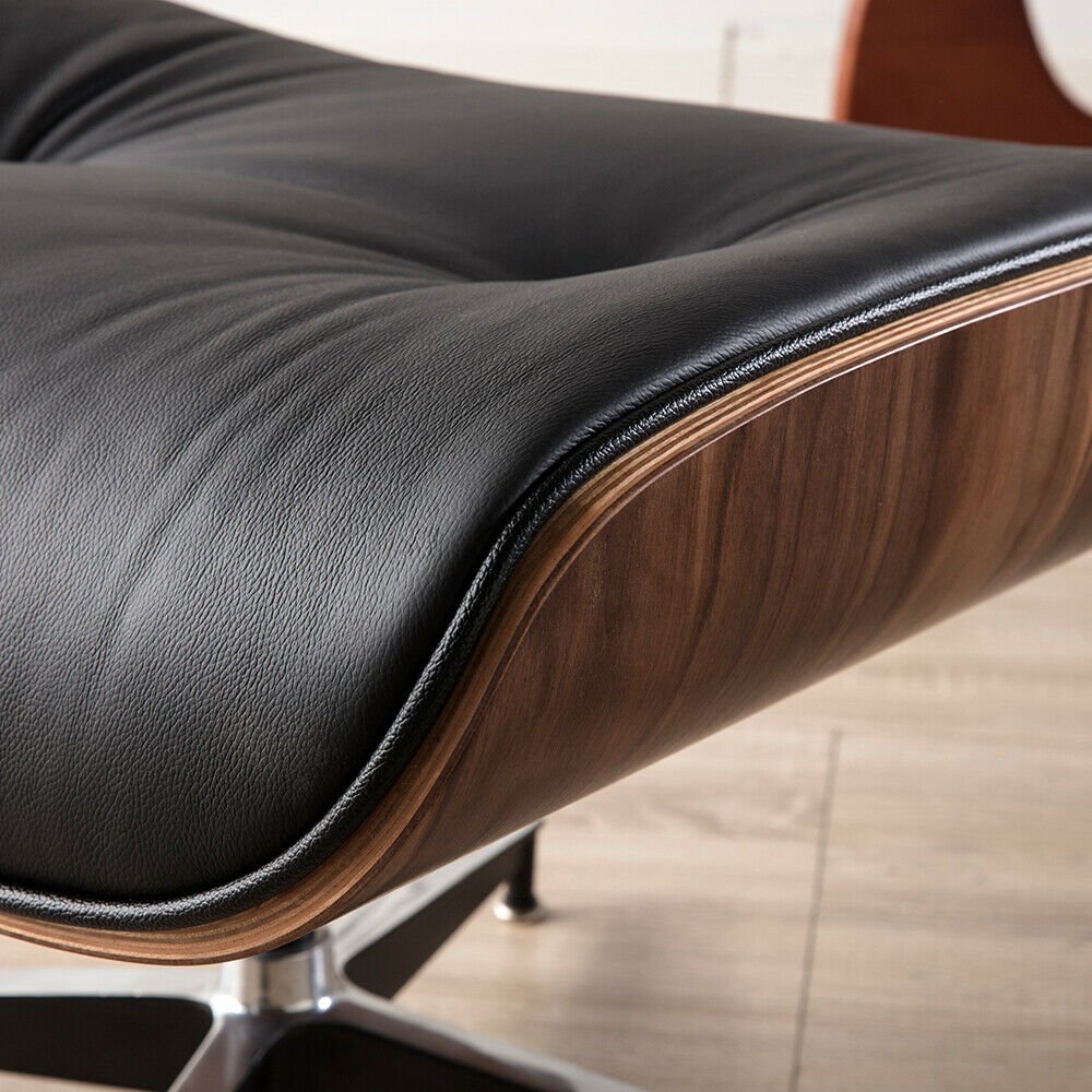 Premium Leather Wooden Ergonomic Swivel Lounge Chair With Ottoman