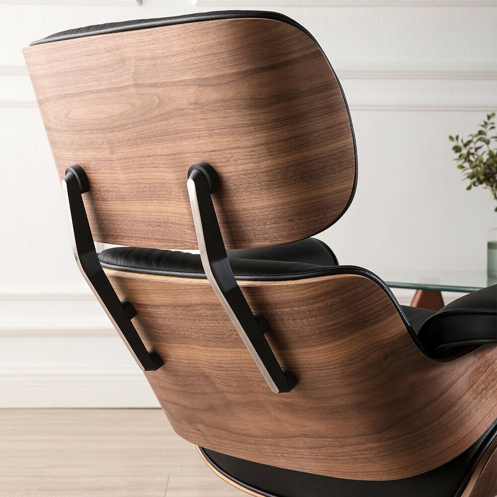 Premium Leather Wooden Ergonomic Swivel Lounge Chair With Ottoman