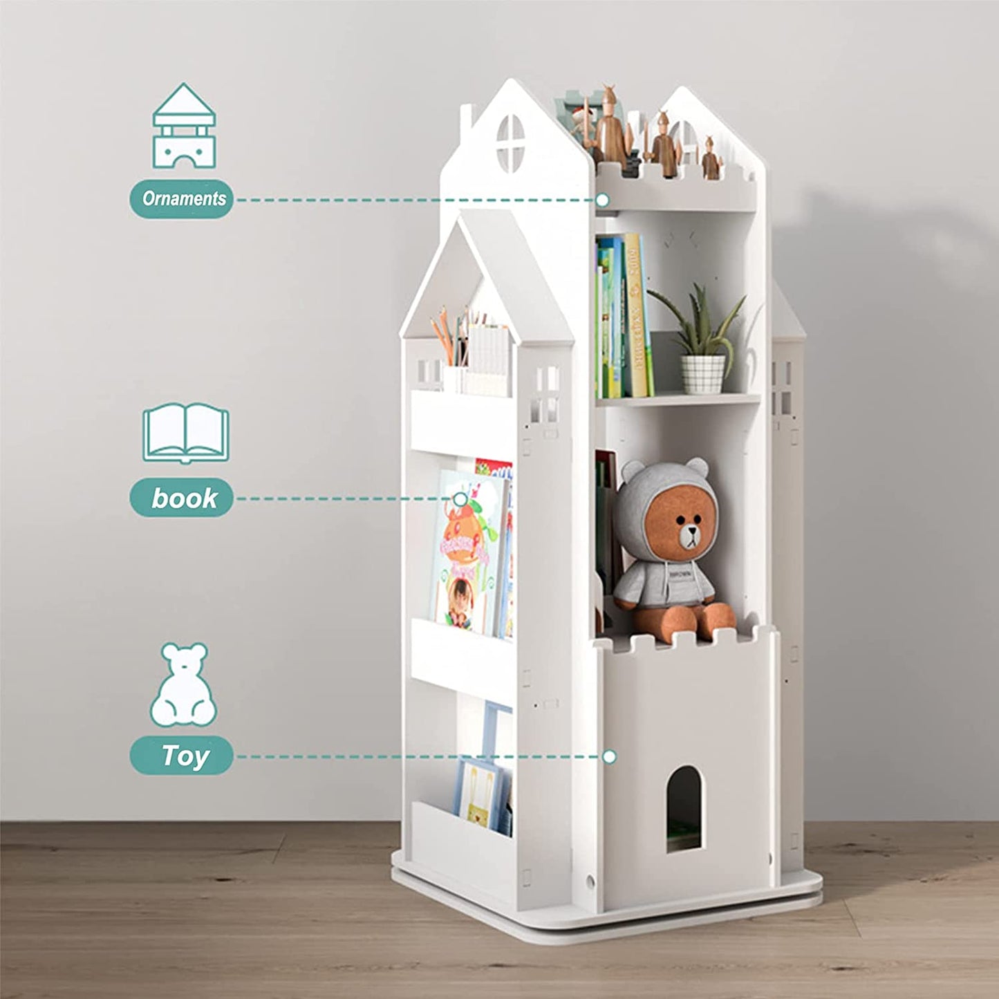 Premium Wooden 360 Rotating Multifunctional Standing Bookcase For Kids