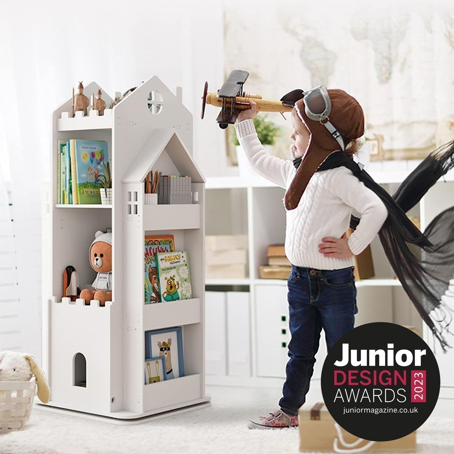 Premium Wooden 360 Rotating Multifunctional Standing Bookcase For Kids