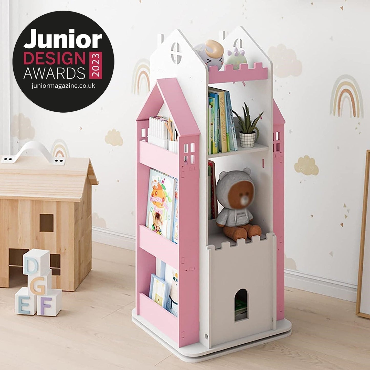 Premium Wooden 360 Rotating Multifunctional Standing Bookcase For Kids