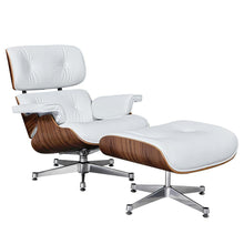 Load image into Gallery viewer, Premium Wooden Leather Swivel Lounge Chair Ottoman Set W/ Silver Base
