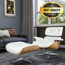 Load image into Gallery viewer, Premium Wooden Leather Swivel Lounge Chair Ottoman Set W/ Silver Base
