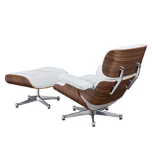 Load image into Gallery viewer, Premium Wooden Leather Swivel Lounge Chair Ottoman Set W/ Silver Base
