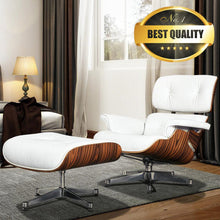 Load image into Gallery viewer, Premium Wooden Leather Swivel Lounge Chair Ottoman Set W/ Silver Base
