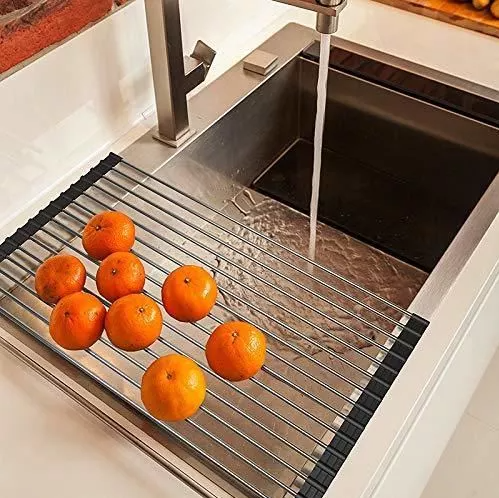 Over the Sink Roll-Up Dish Drying Rack - Multipurpose Pan & Bottle Drainer