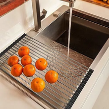 Load image into Gallery viewer, Over the Sink Roll-Up Dish Drying Rack - Multipurpose Pan &amp; Bottle Drainer
