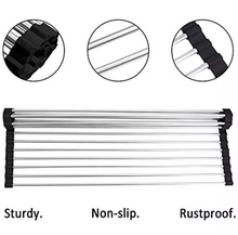 Load image into Gallery viewer, Over the Sink Roll-Up Dish Drying Rack - Multipurpose Pan &amp; Bottle Drainer
